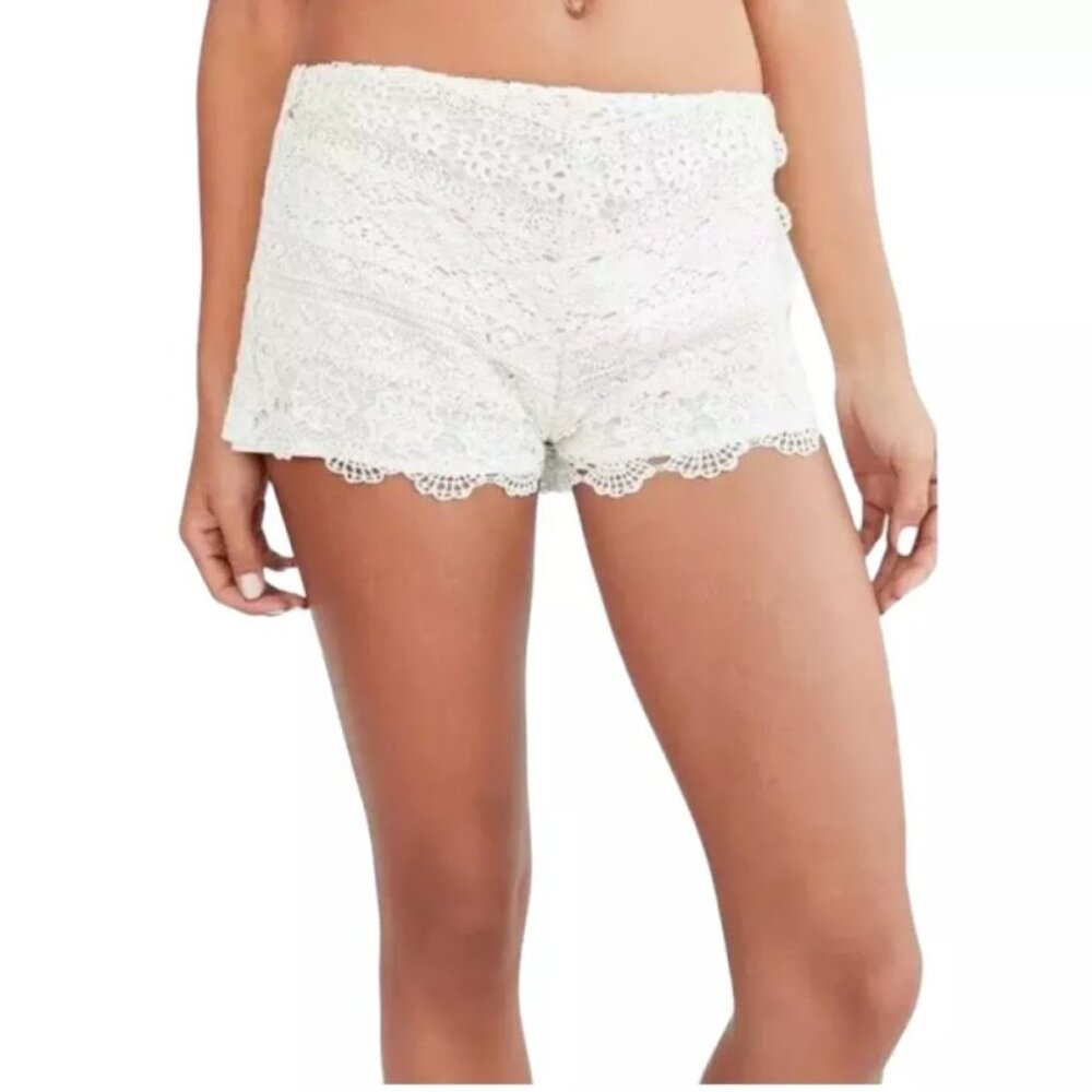 URBAN OUTFITTERS / KIMCHI BLUE Shorts White Lace Boho Crochet High Waisted, 2 - Picture 2 of 13